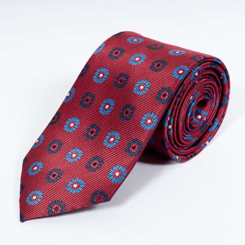 Dark Red Flowered Tie-1