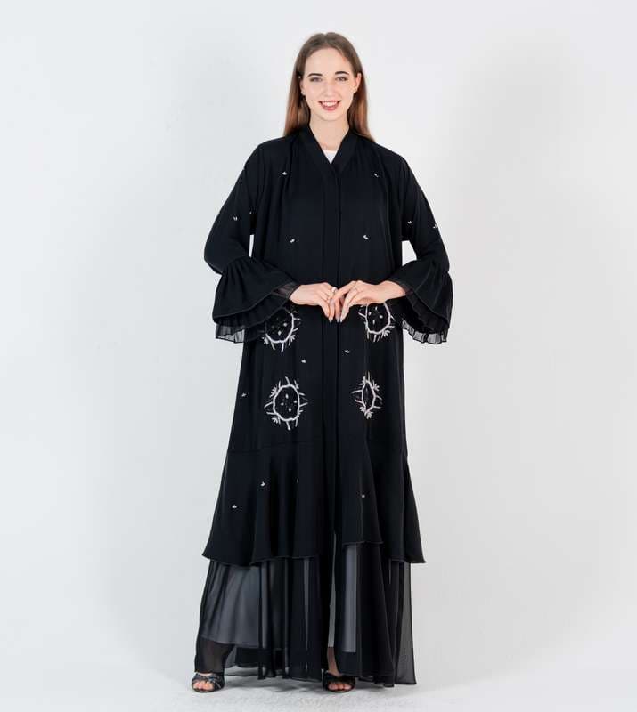 Abaya with silver embroidery design and chiffon Style