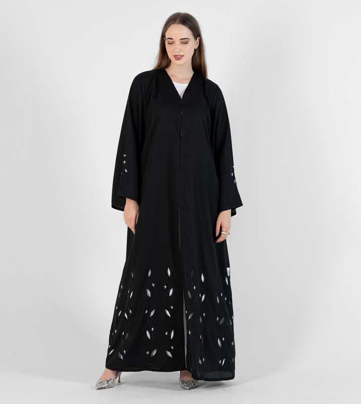 Abaya With Leaves Cutting Design With hand embroidery