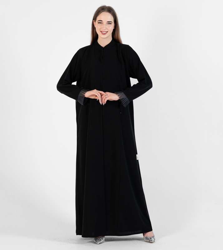 Abaya with Button style and pleated design on sleeves