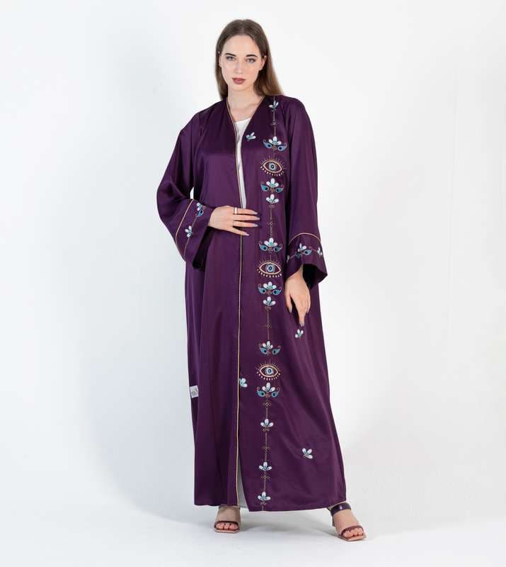 Abaya Bisht with Palm Eyes Flowers Embroidery Design