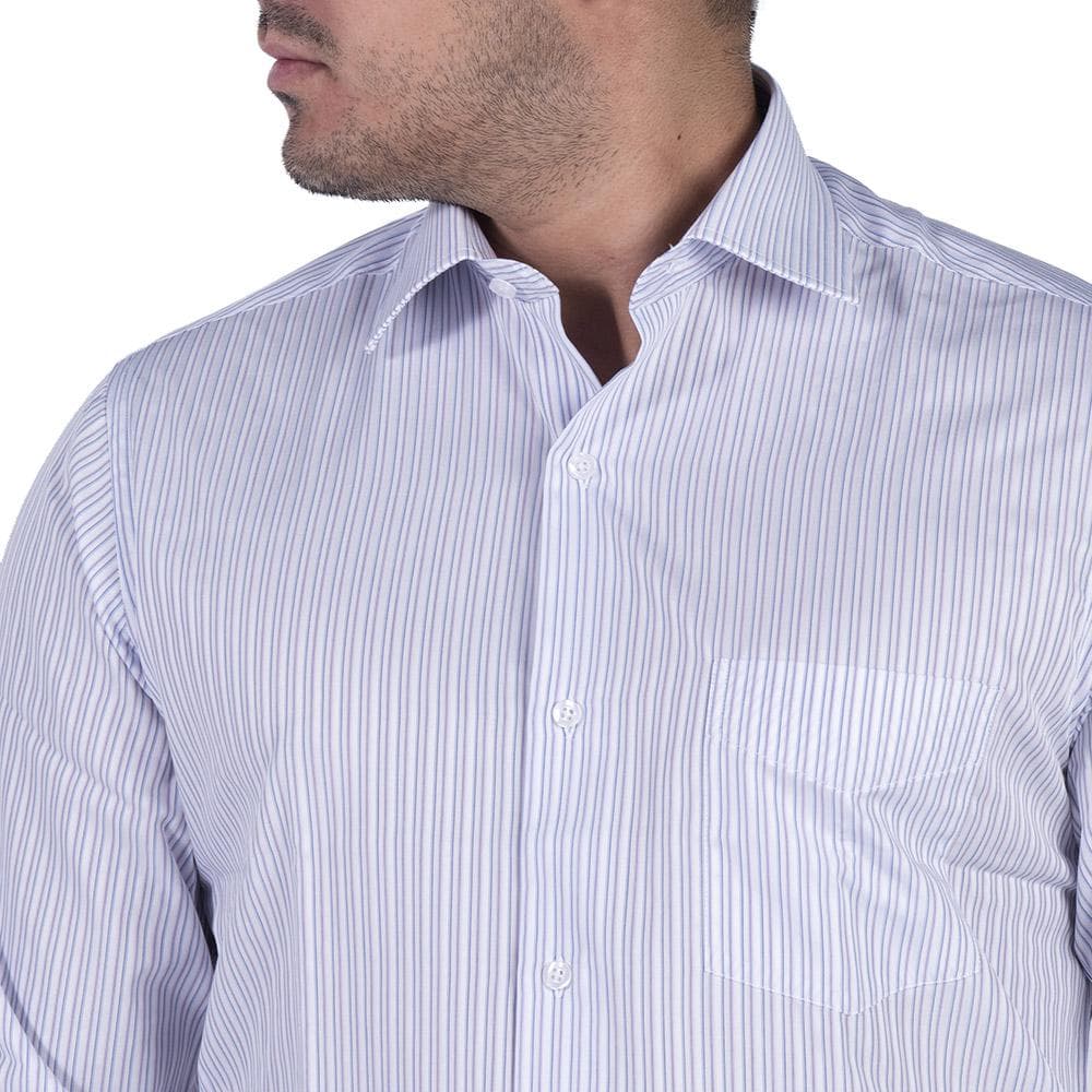 MENS SHIRT-M-White x Navy Stripe Dobby