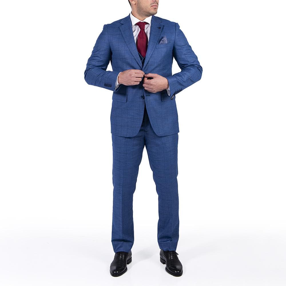 MENS WOOL SUIT WITH VEST FABIO COLLECTION -LIGHT BLUE-58