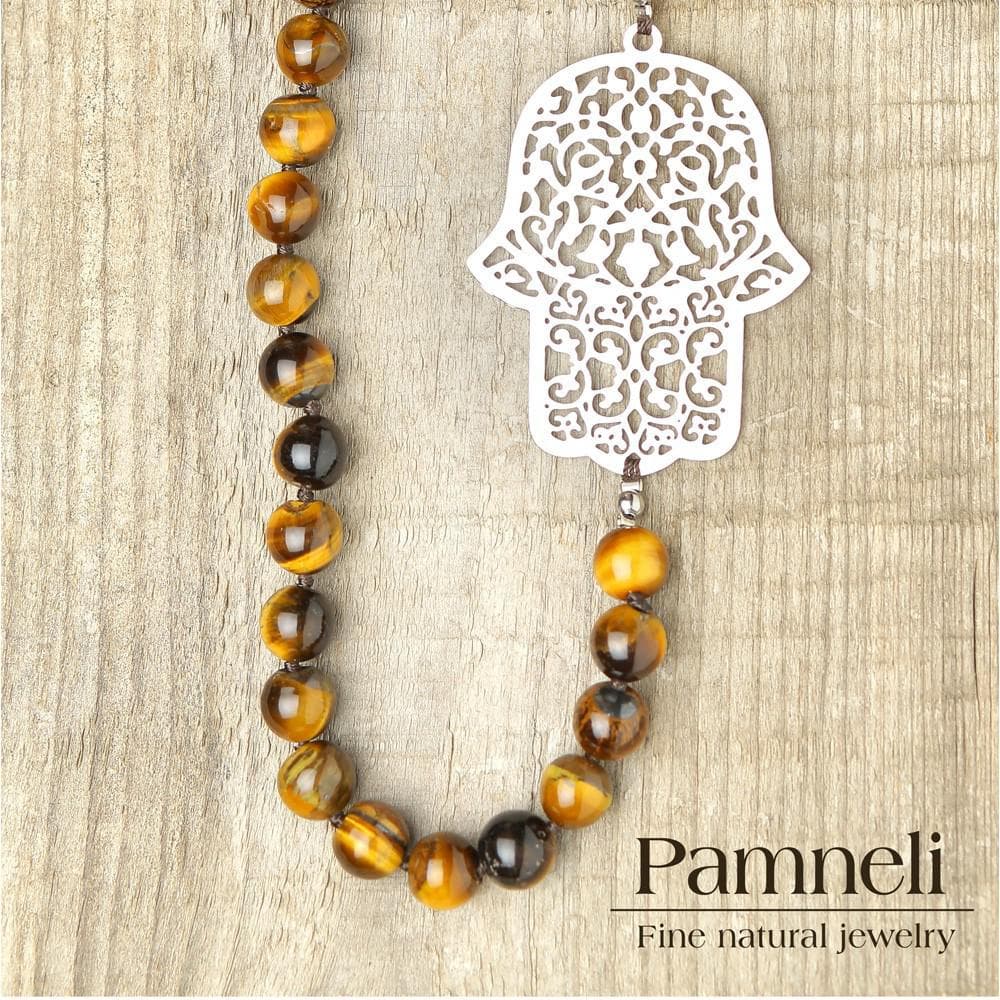 Tiger Eye Hamsa Hand Necklace