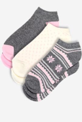 Set Of 3 Women"s 8516 Short Sock Gray-Cream Free Size