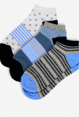 Set Of 3 Women"s 8518 Short Sock Gray-White-Blue Free Size