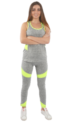 Women"s Stretchy Racerback Tank & Legging Set Gray & Green-XL