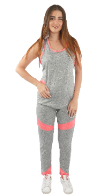 Women"s Stretchy Racerback Tank & Legging Set Gray & Pink-S