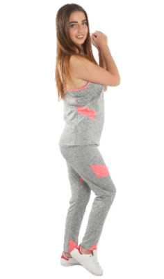 Women"s Stretchy Racerback Tank & Legging Set Gray & Pink -XL