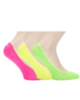 Set Of 3 Women"s Liner Socks Fuchsia-Yellow-Green