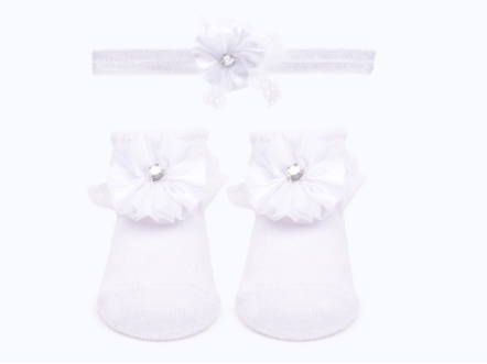Baby"s Girl Headband & Sock Set White 0-6 M
