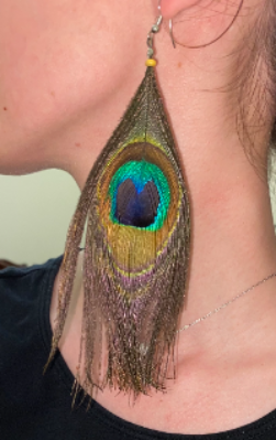 peacock feather earrings original handmade Dark green