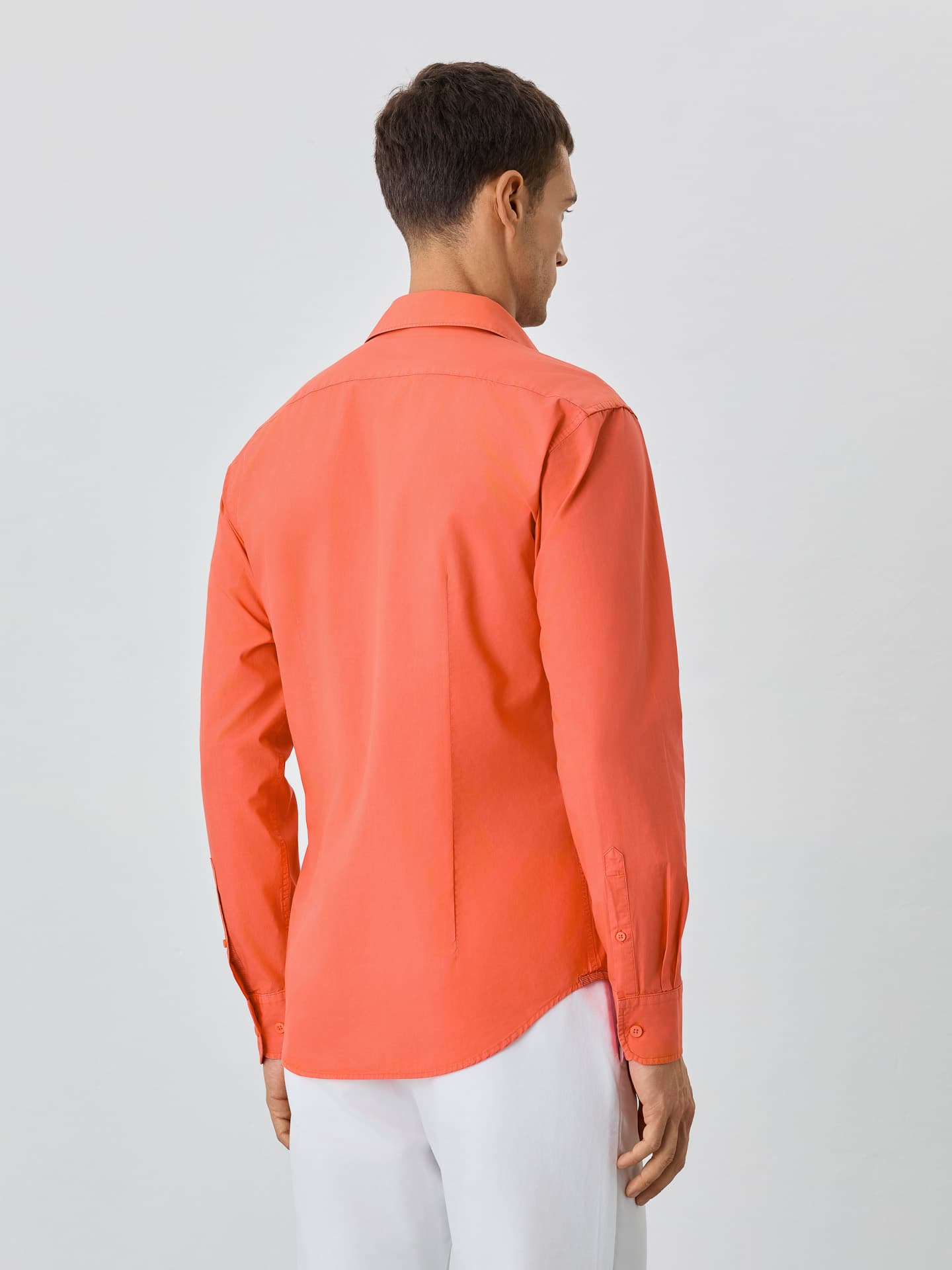 Slim Fit Shirt With Open Collar in Cotton Poplin