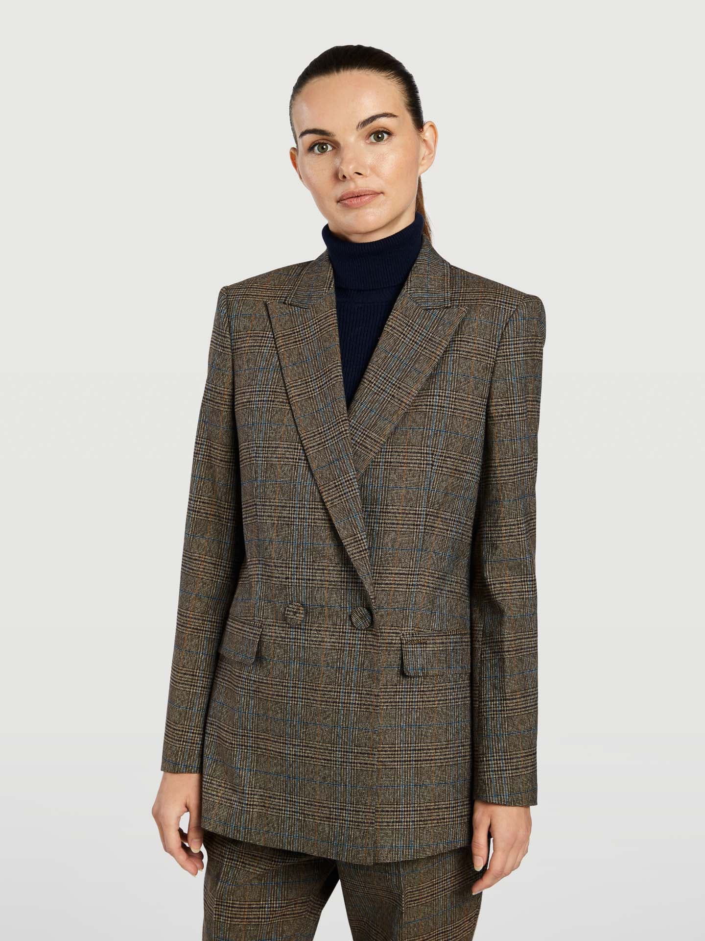 Checked Double-Breasted Suit Blazer