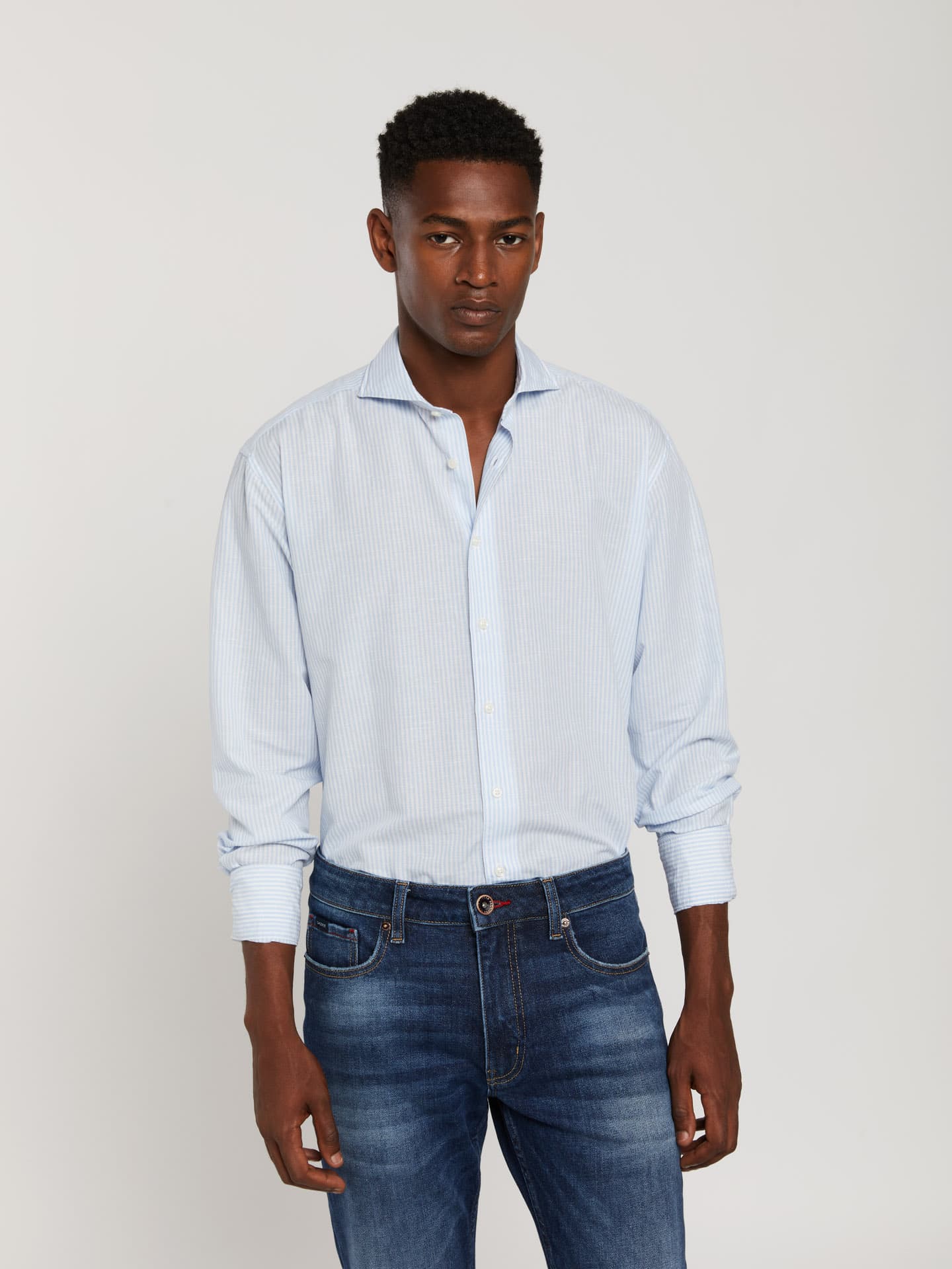 Slim fit new formal cotton-linen blend striped shirt