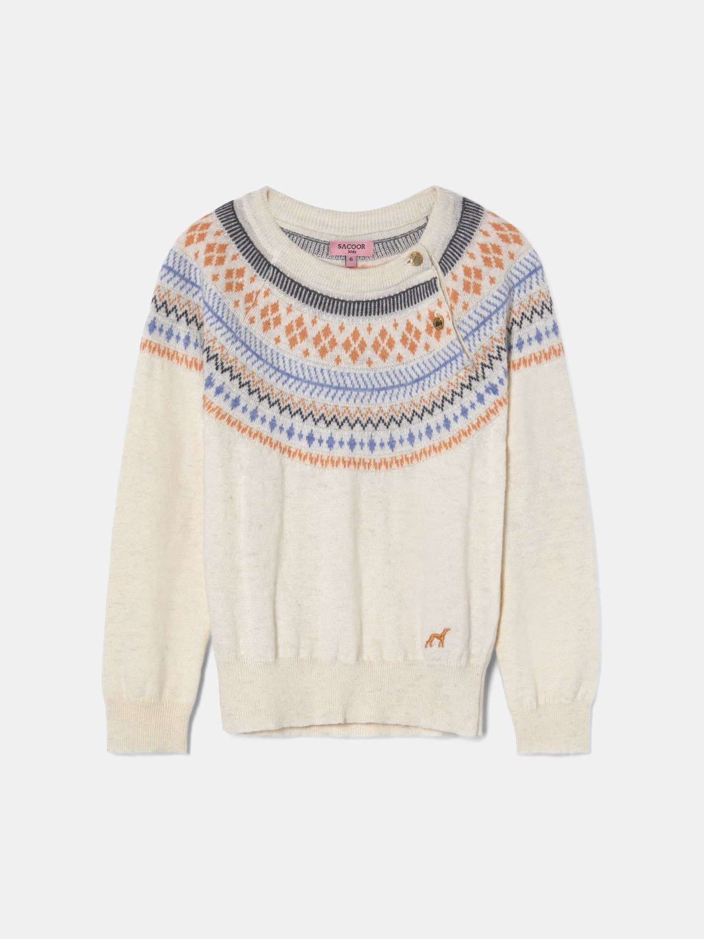 Long Sleeve Crew Neck Sweater with Fair Isle Jaquard