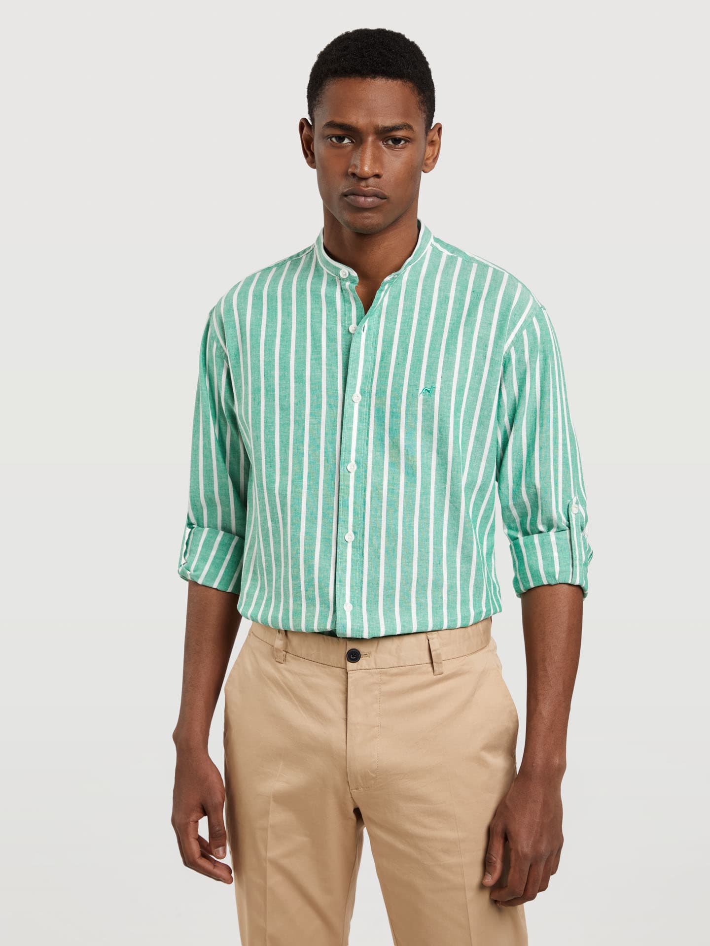 Slim fit special edition cotton-linen blend striped shirt