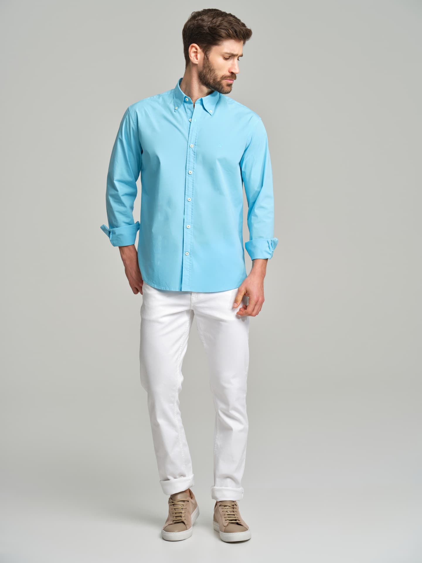 Regular fit sport poplin garment dye shirt