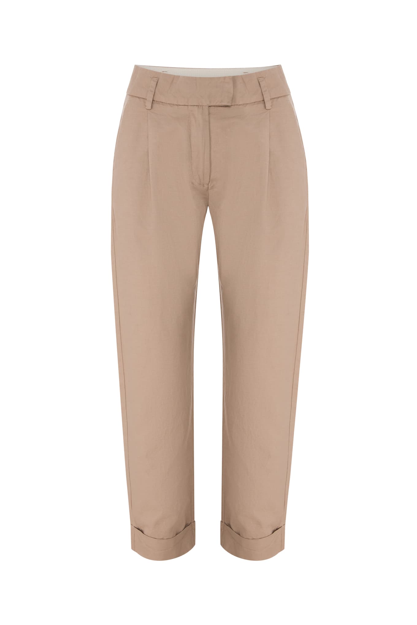 Pleated chino trousers with turn-up hem