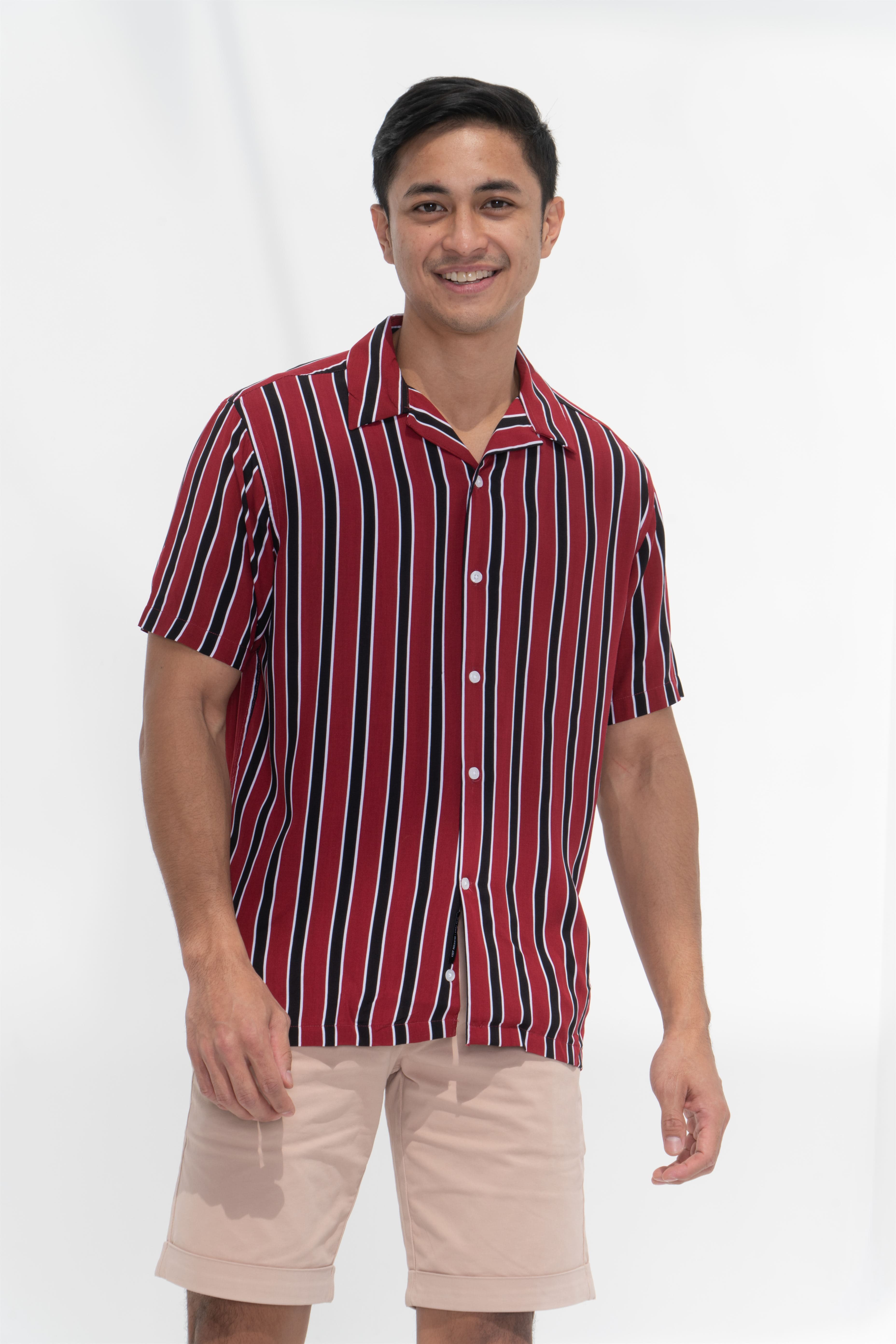 Casual striped shirt with Cuban collar