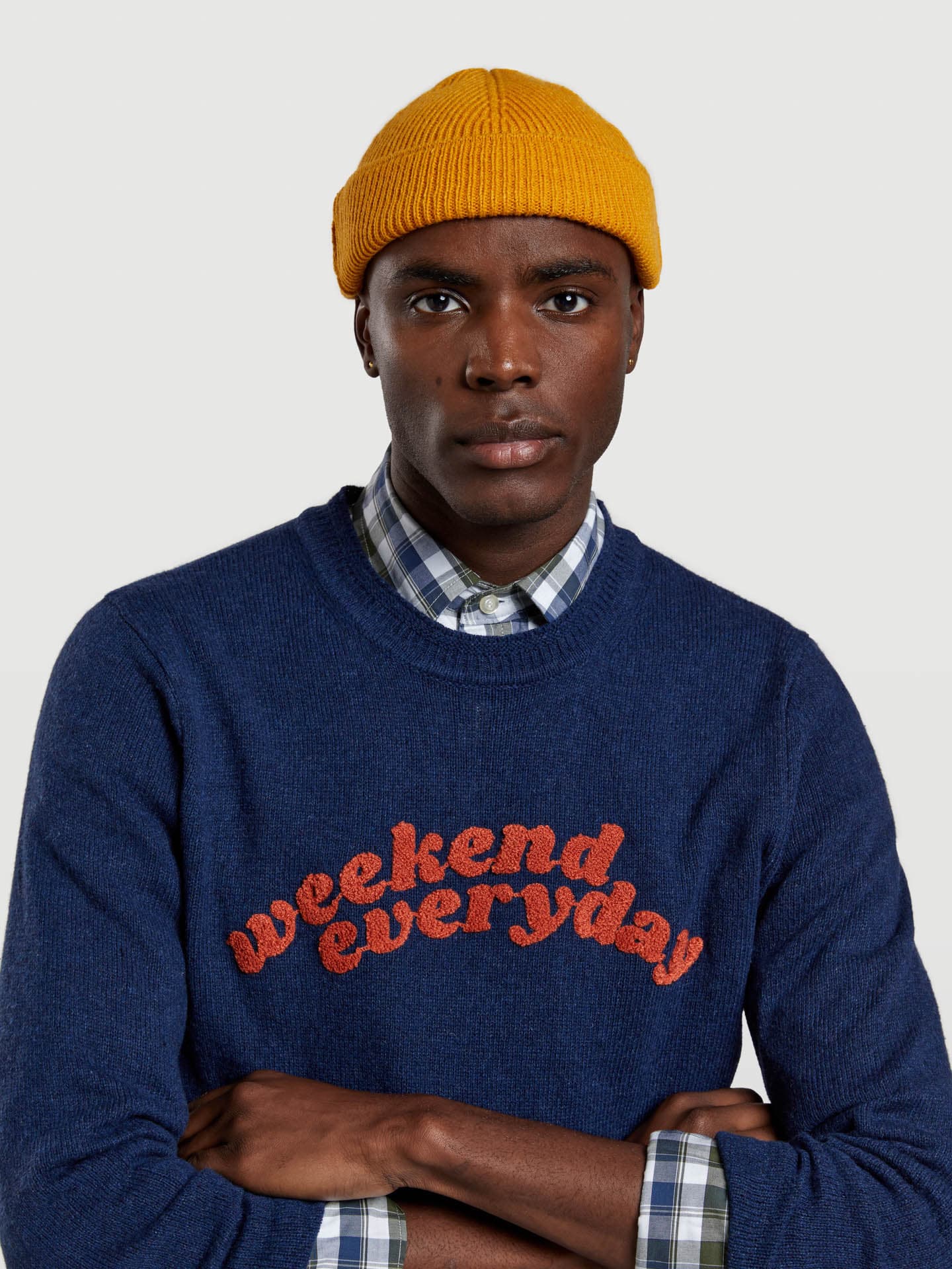 Men's Wool Blend Sweater with Jacquard Lettering