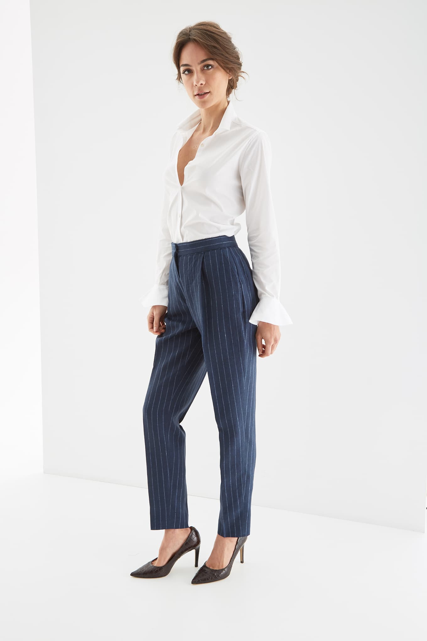 Women's Striped Linen Classic Trousers
