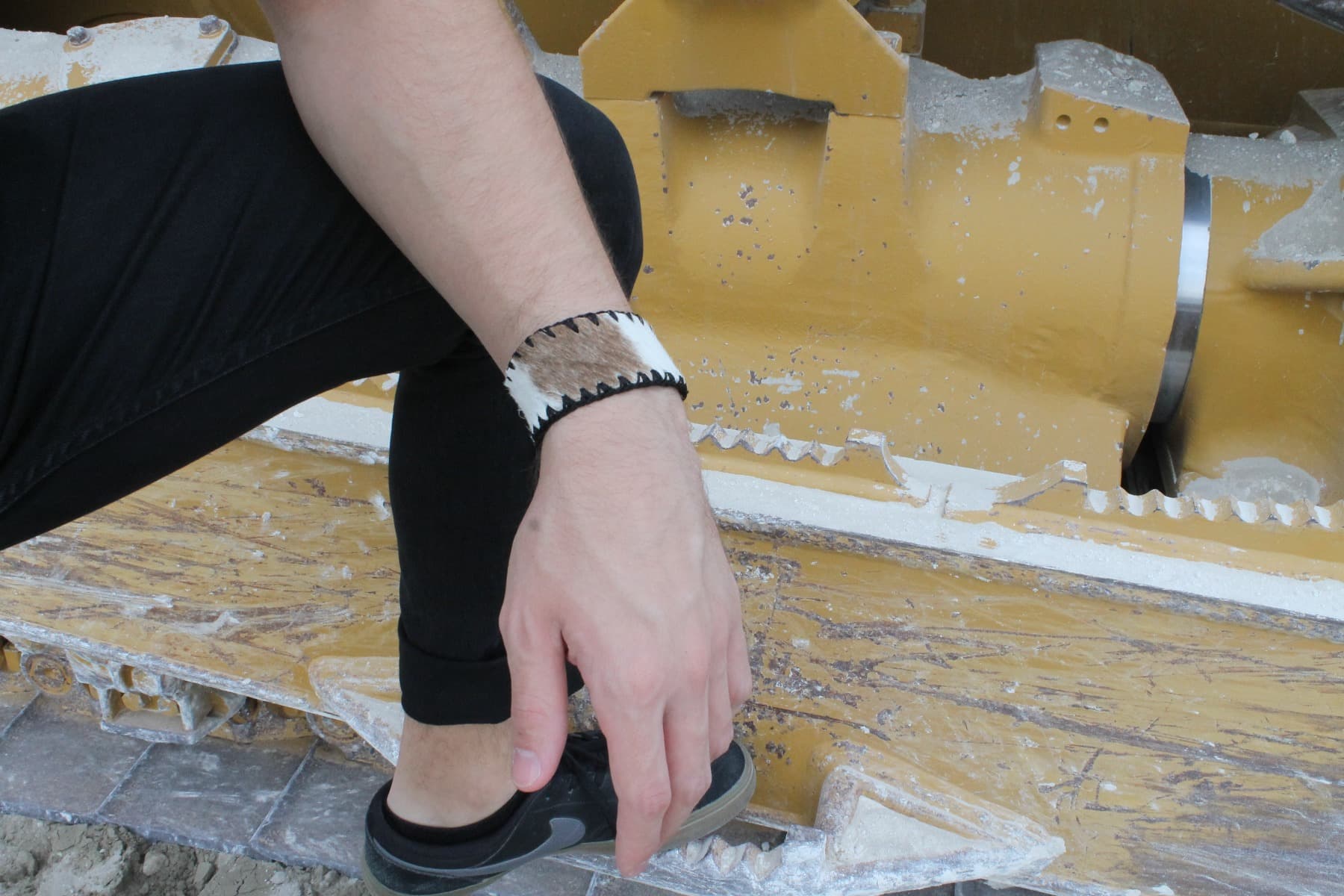 Leather and fur mens bracelet