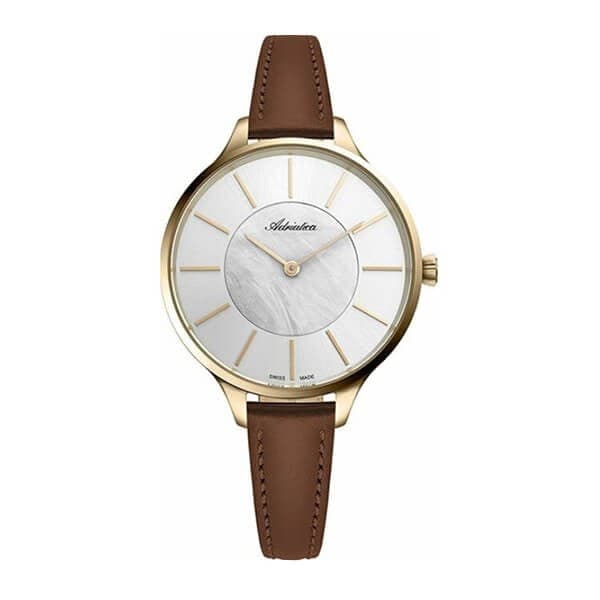 Adriatica A3633.121FQ Gold SS Case Brown Leather Strap Women"s Watch