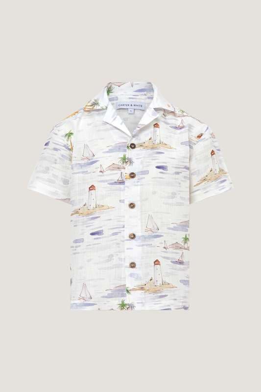 Boys Daffy SS Beach Print Resort Shirt