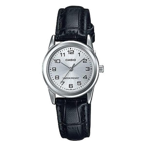 CASIO LTP-V001L-7BUDF SS Caseback Black Leather Strap Women"s Watch