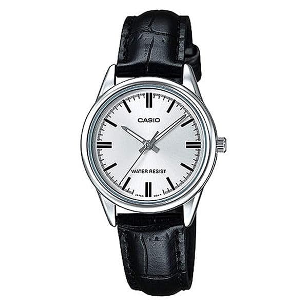 CASIO LTP-V005L-7AUDF Silver Case Black Leather Band Women"s Watch