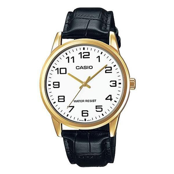 CASIO MTP-V001GL-7BUDF Gold Tone Case Black Leather Band Men"s Watch
