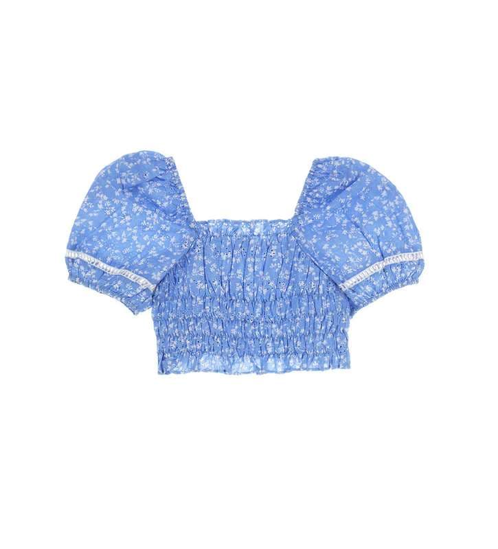 GIRL"S SHIRTS-Blue-Broderie anglaise