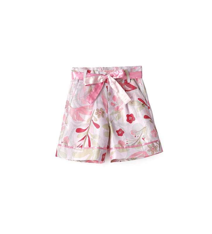 GIRL"S SHORTS-Off White-removable satin belt