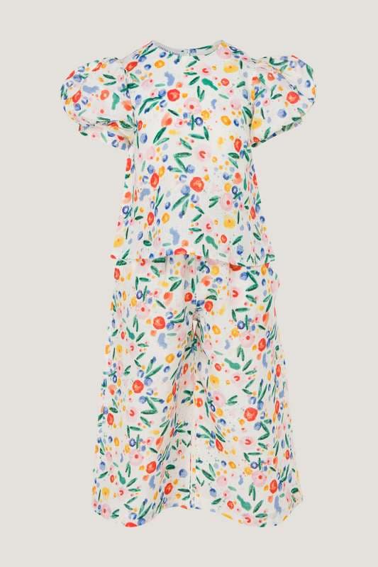 Girls Printed Puff Sleeve Set