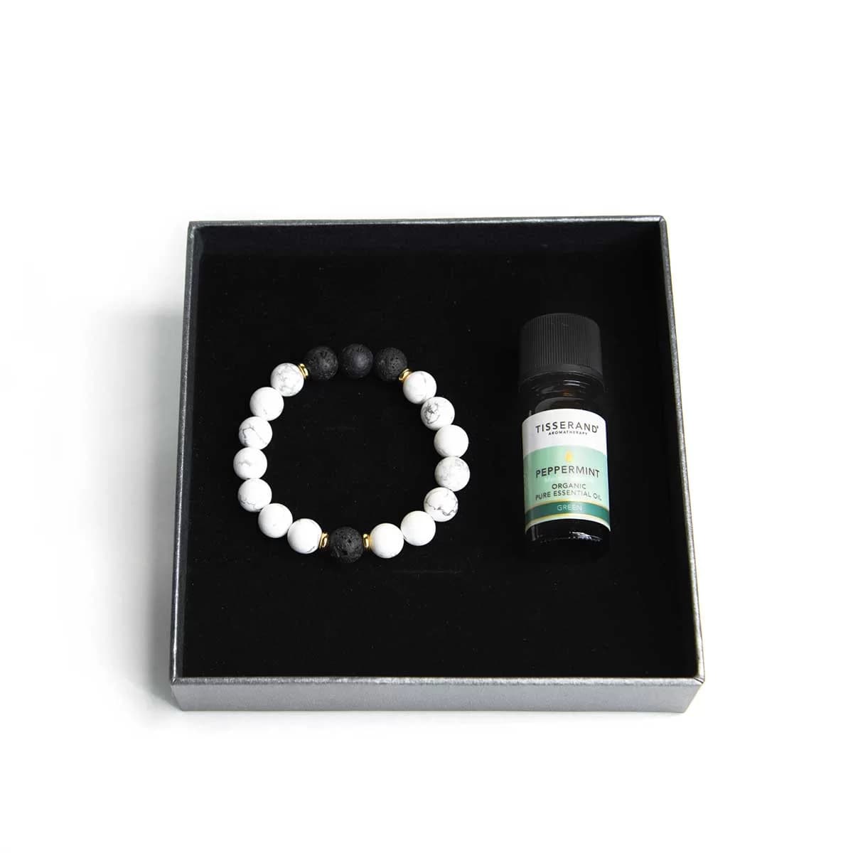 Howalite & Lava Bracelet + Peppermint Oil