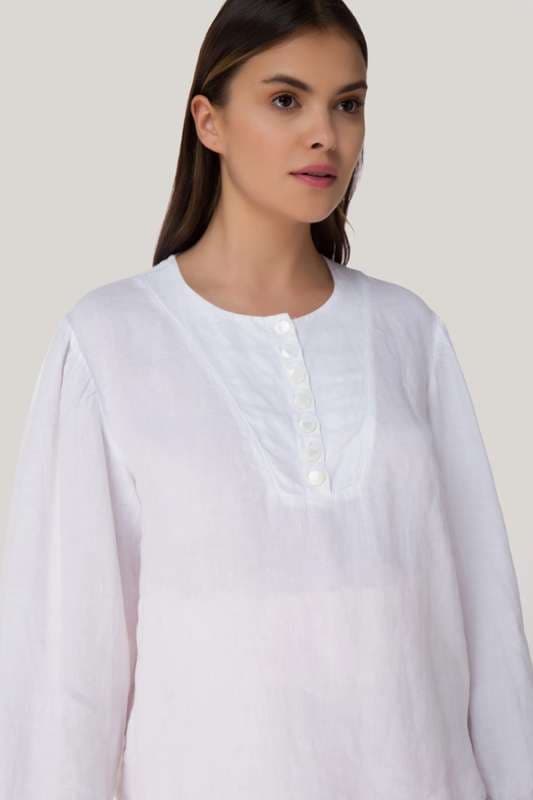 Women Front Button Placket Long Sleeve Blouse