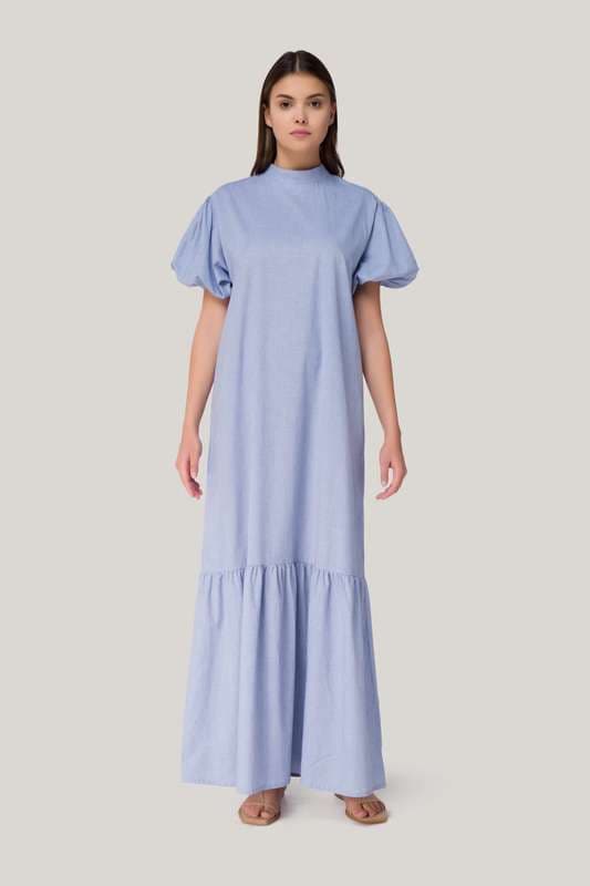 Women High Collar Long Dress S Sleeve