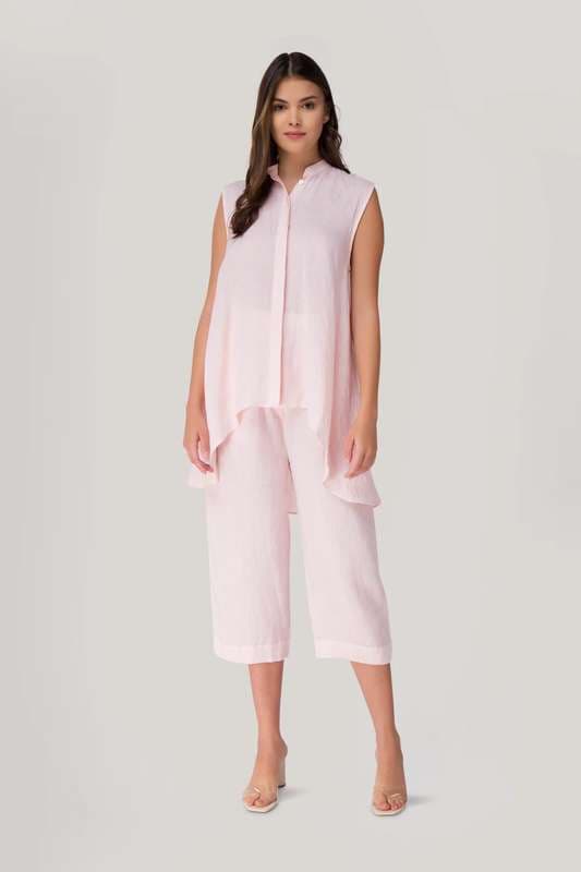 Women Low collar Sleeve Less Mandarin Set