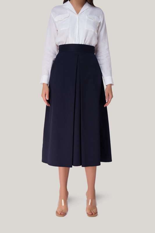 Women Middle Pleat Flare Skirt