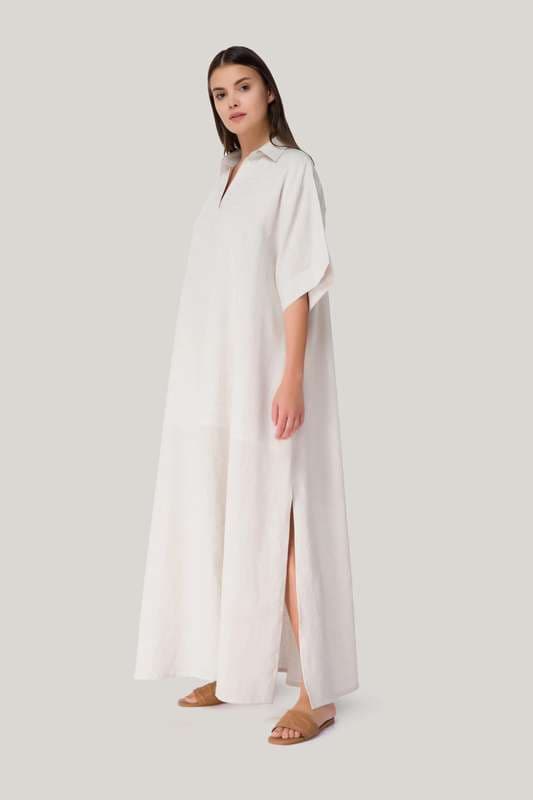 Women Shirt Collar Cape Maxi Dress Short Sleeve