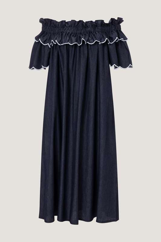 Women Sossi Denim Off Shoulder Ruffle Dress