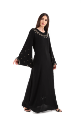 Black Abaya With Golden Crystals