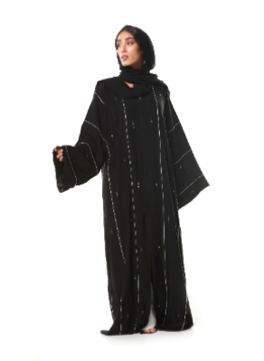 Classic Black Abaya With Handmade Design