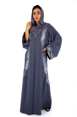 Classic Colored Abaya patched with intricate Machine embroidery lace and no side seam