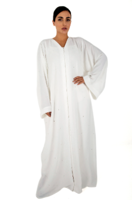 Classic White abaya with Crystal element detail
