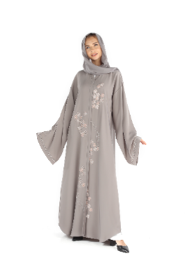 Colour Abaya With Handmade Flower Pattern